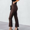 Clothing * | Oliv-001 Freedom Faux Leather Slit Front Pants Brown Final Sale Bottoms