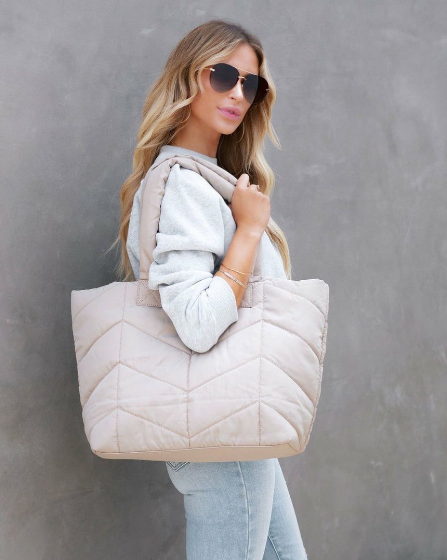 Bags * | Urba-001 Avery Quilted Nylon Tote Almond