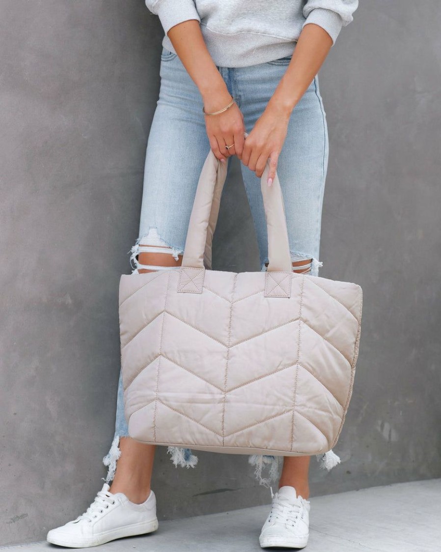 Bags * | Urba-001 Avery Quilted Nylon Tote Almond