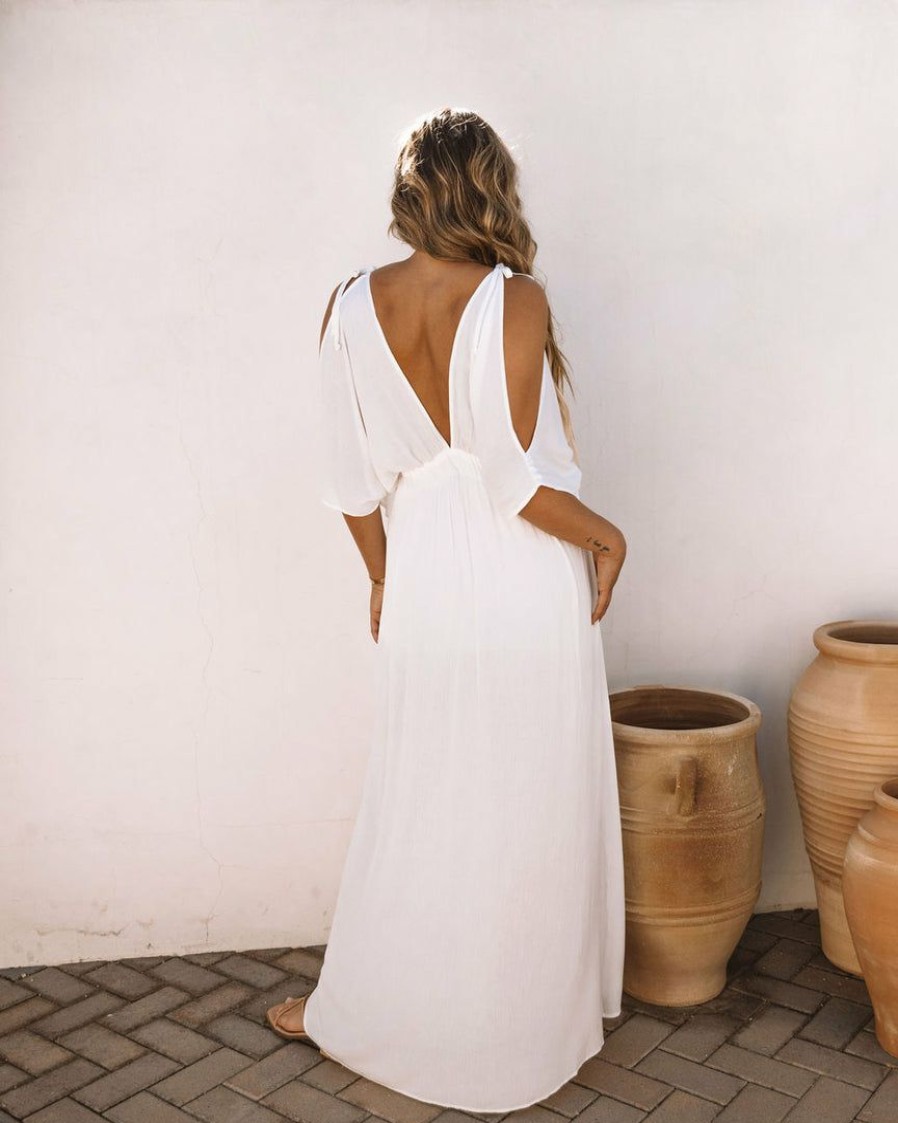 Clothing * | Oliv-001 Bride To Be Korrine Cold Shoulder Maxi Dress Off White Final Sale