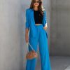 Clothing * | Aaa-001 Chic Matching Sets Long Shot Pocketed Wide Leg Pants Aqua Blue