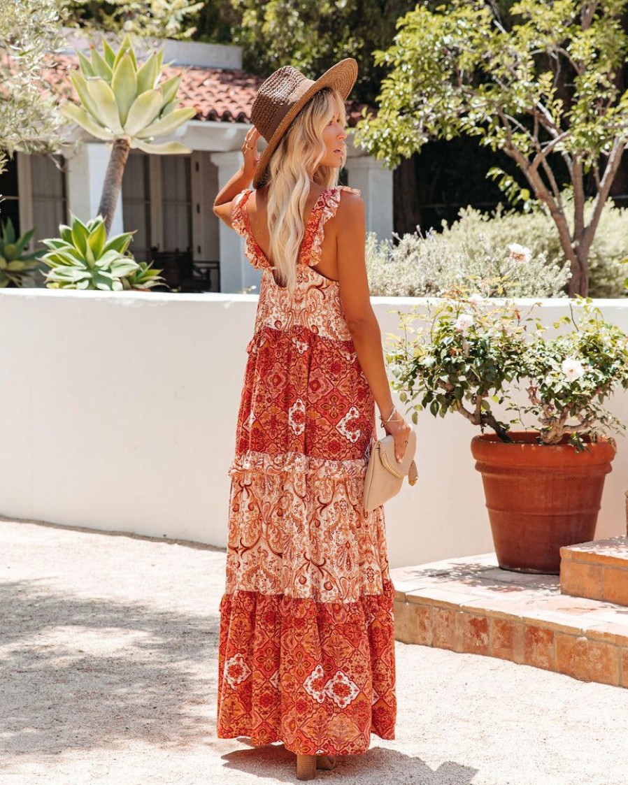 Clothing * | Lucc-001 The Vacation Shop Dominique Paisley Tiered Maxi Dress Final Sale