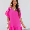 Clothing * | Tych-001 Take Me To Miami Claudina Ruffle Trim Shift Dress Fuchsia