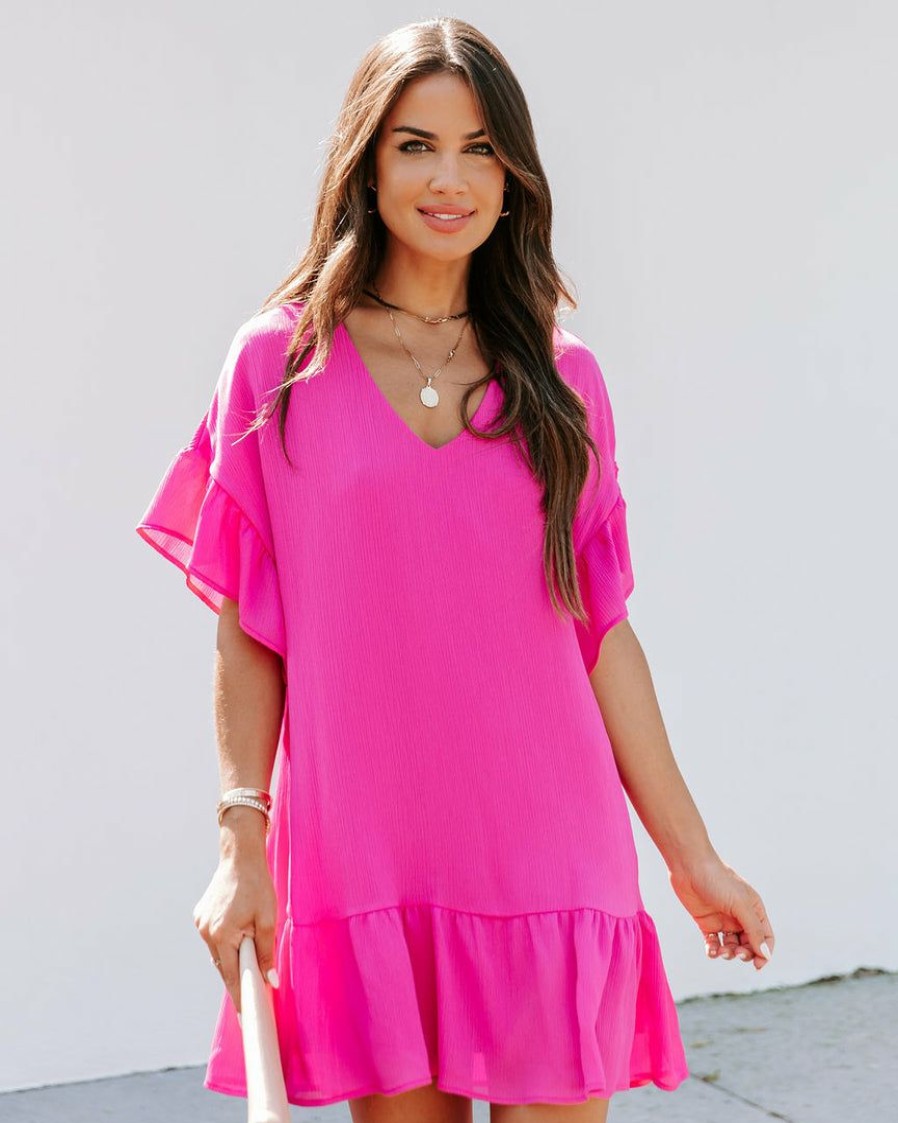 Clothing * | Tych-001 Take Me To Miami Claudina Ruffle Trim Shift Dress Fuchsia