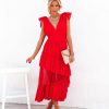 Clothing * | Aeom-001 Preorder Carrie In Paris Tiered Tulle Midi Dress Red Guest Of Wedding