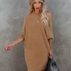 Clothing * | Pol-001 Cecelia Asymmetrical Knit Sweater Dress Camel Final Sale