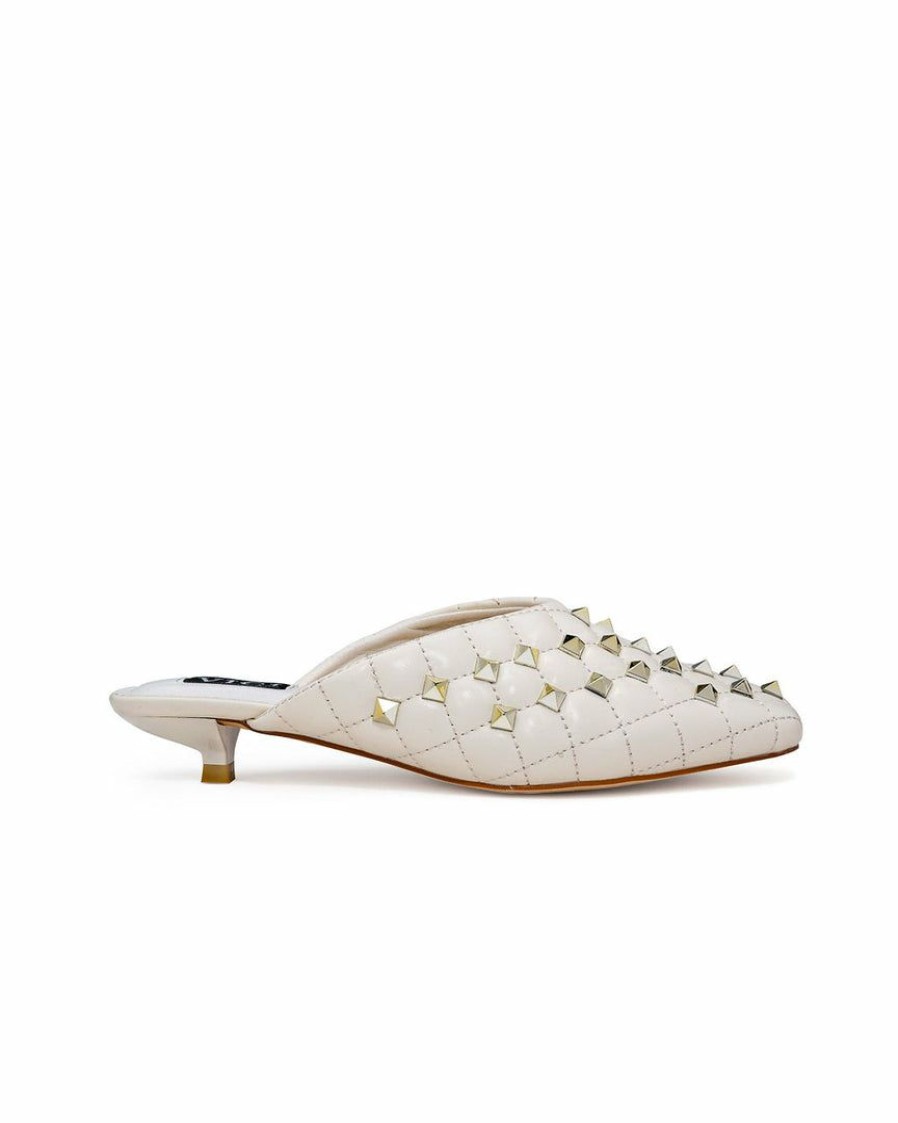 Shoes * | Prim-001 Gita Studded Kitten Heel Mule Ivory Flash Sale