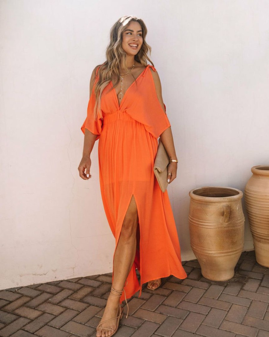 Clothing * | Oliv-001 Korrine Cold Shoulder Maxi Dress Coral Final Sale The Vacation Shop