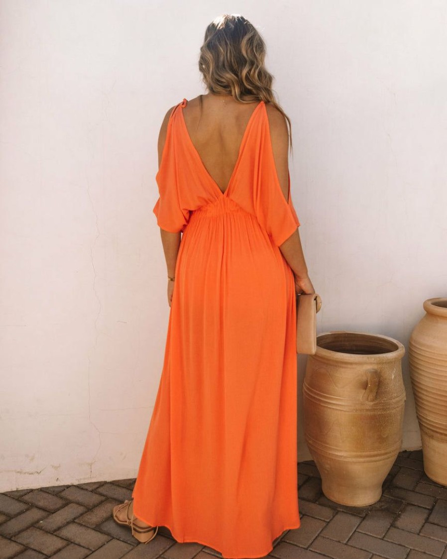 Clothing * | Oliv-001 Korrine Cold Shoulder Maxi Dress Coral Final Sale The Vacation Shop