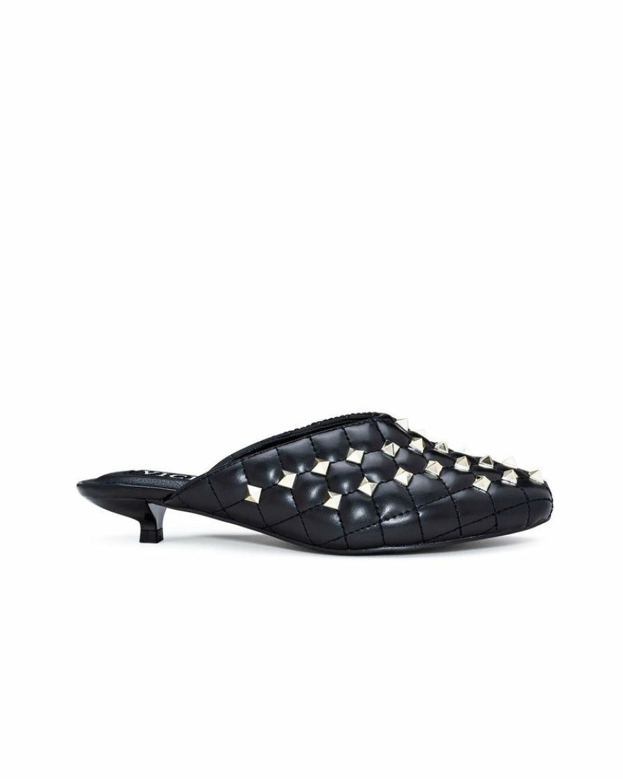 Shoes * | Prim-001 Gita Studded Kitten Heel Mule Black Flash Sale Take Me To Miami