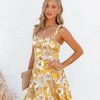 Clothing * | On T-001 Ahlani Satin Floral Tie Strap Mini Dress Yellow Final Sale