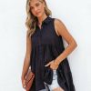 Clothing * | Entr-001 Emilina Button Down High Low Tunic Black Final Sale