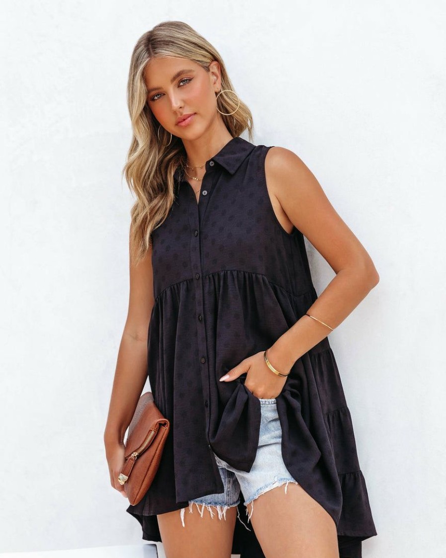 Clothing * | Entr-001 Emilina Button Down High Low Tunic Black Final Sale