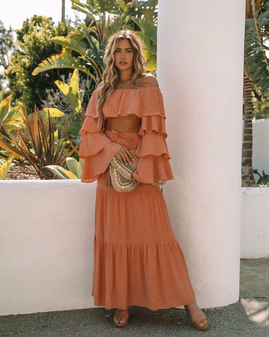 Clothing * | Skyl-002 Bottoms Leila Tiered Maxi Skirt Peach