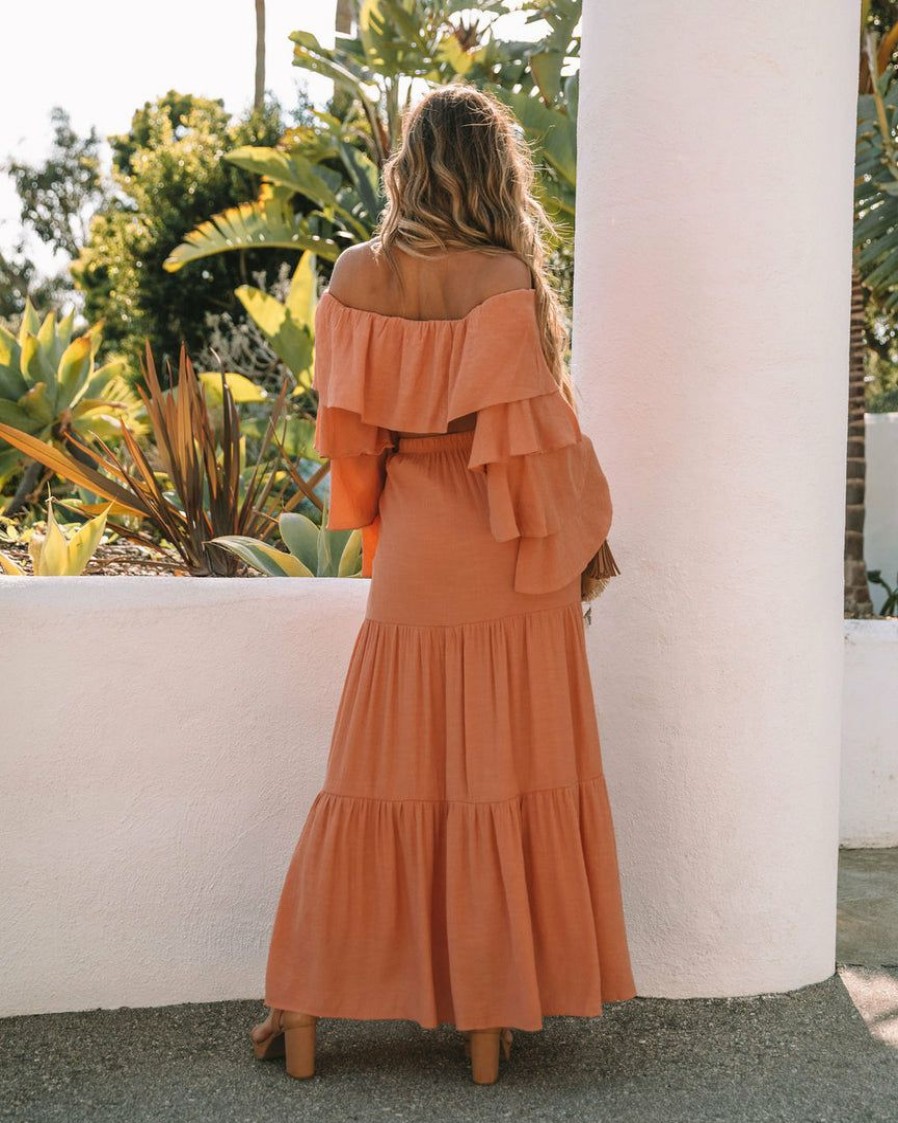 Clothing * | Skyl-002 Bottoms Leila Tiered Maxi Skirt Peach