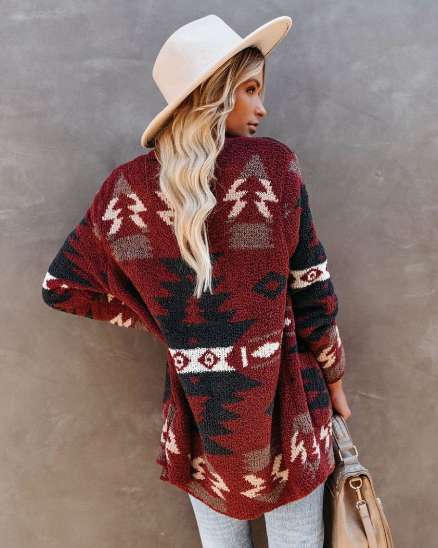 Clothing * | Very-001 Sweaters Moraga Pocketed Aztec Cardigan Brick