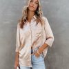 Clothing * | Aeom-001 Tops Impulse Satin Button Down Blouse Champagne