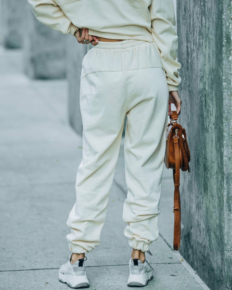 Clothing * | Pol-001 Blanca Cotton Pocketed Joggers Cream Final Sale