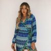 Clothing * | Dee-001 Take Me To Miami Sunset On The Sea Printed Wrap Dress Blue Multi Final Sale