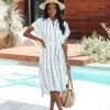 Clothing * | Dres-001 The Vacation Shop Brunswick Striped Button Down Midi Dress Final Sale