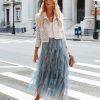 Clothing * | Stru-001 Allegro Ruffle Tulle Midi Skirt Grey Blue Sweet Summertime