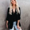 Clothing * | Lush-001 Streamline Pocketed Textured Blazer Black Final Sale