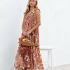 Clothing * | Salt-001 Hadley Pocketed Floral Tie Strap Midi Dress Mocha Final Sale