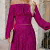 Clothing * | Enc-001 The Vacation Shop Cambry Textured Off The Shoulder Blouse Magenta Final Sale