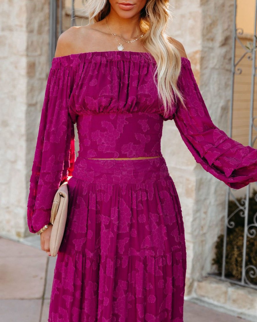 Clothing * | Enc-001 The Vacation Shop Cambry Textured Off The Shoulder Blouse Magenta Final Sale