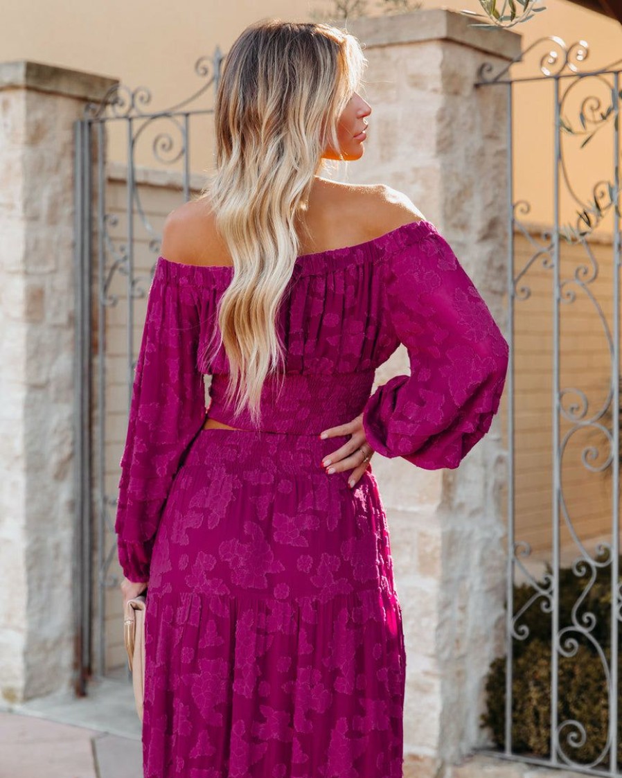 Clothing * | Enc-001 The Vacation Shop Cambry Textured Off The Shoulder Blouse Magenta Final Sale