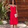 Clothing * | Mabl-001 Federica Cotton Tiered Midi Dress Red Final Sale