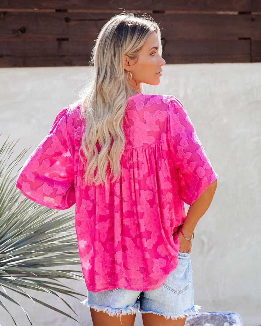 Clothing * | Enc-001 Tops Get Obsessed Floral Textured Babydoll Blouse Magenta