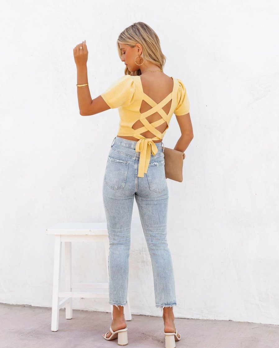 Clothing * | Prom-001 Thalie Knit Crop Top Yellow Final Sale Sweet Summertime