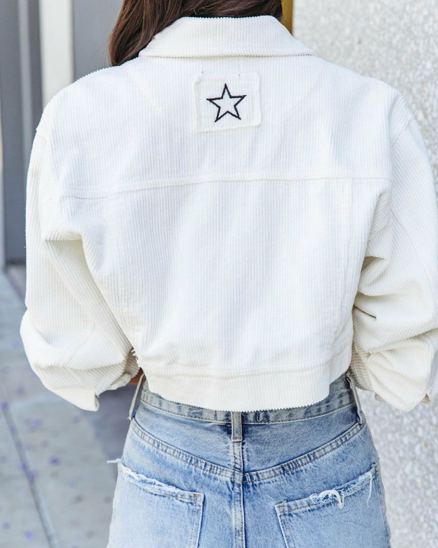 Clothing * | Pol-001 Adaley Cotton Distressed Crop Corduroy Jacket White Final Sale