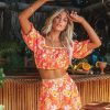 Clothing * | On T-001 Bahama Breeze Pocketed High Rise Floral Shorts Orange Multi Final Sale