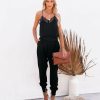 Clothing * | Tea-002 Rompers + Jumpsuits Kaylie Tencel Pocketed Lace Cami Jumpsuit Black