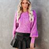 Clothing * | Oliv-001 Sweaters Tana Balloon Sleeve Knit Sweater Purple Multi