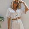 Clothing * | Aaa-001 Sandbar Strolls Button Down Crop Top Natural The Vacation Shop