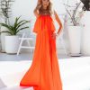 Clothing * | Tych-001 Vivid Strapless Slit Maxi Dress Bright Orange Final Sale The Vacation Shop