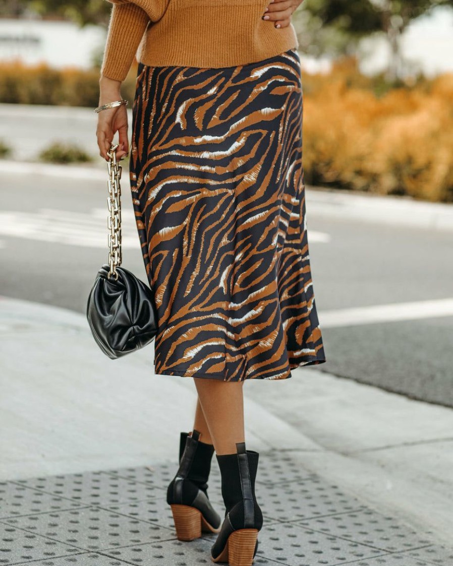 Clothing * | Flaw-001 Xavier Satin Tiger Print Midi Skirt Final Sale