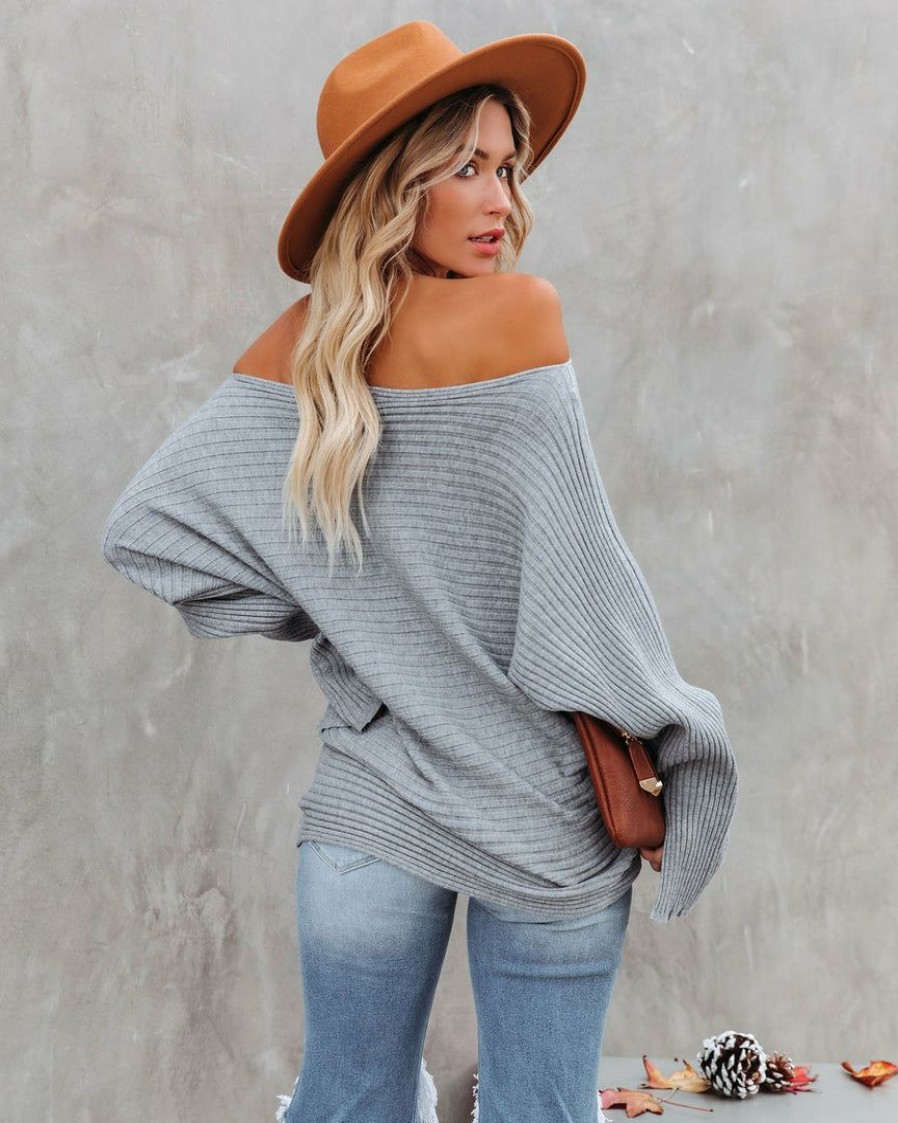 Clothing * | On T-001 This Time Around Ribbed Dolman Sweater Heather Grey