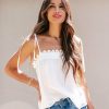 Clothing * | Blu-001 Shante Crochet Trim Babydoll Tank White Tops