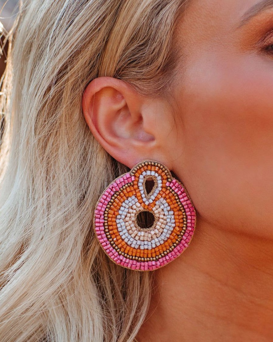 Jewelry * | Pann-001 Accessories Jessa Beaded Statement Earrings Coral Final Sale