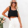 Clothing * | Dee-001 Made In The Usa Pure Bliss Square Neck Crop Top Black Final Sale