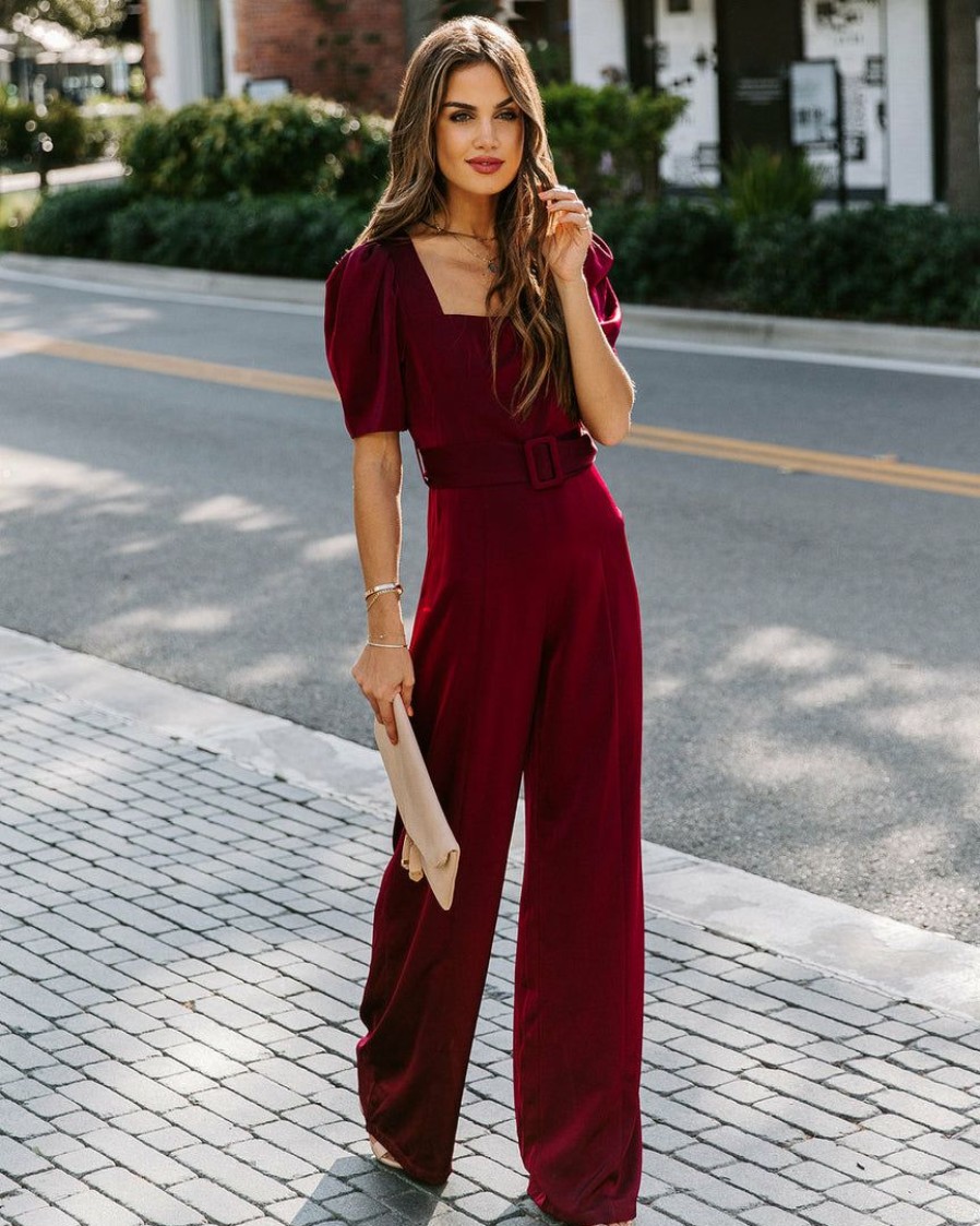 Clothing * | On T-001 Avril Satin Belted Jumpsuit Final Sale Rompers + Jumpsuits