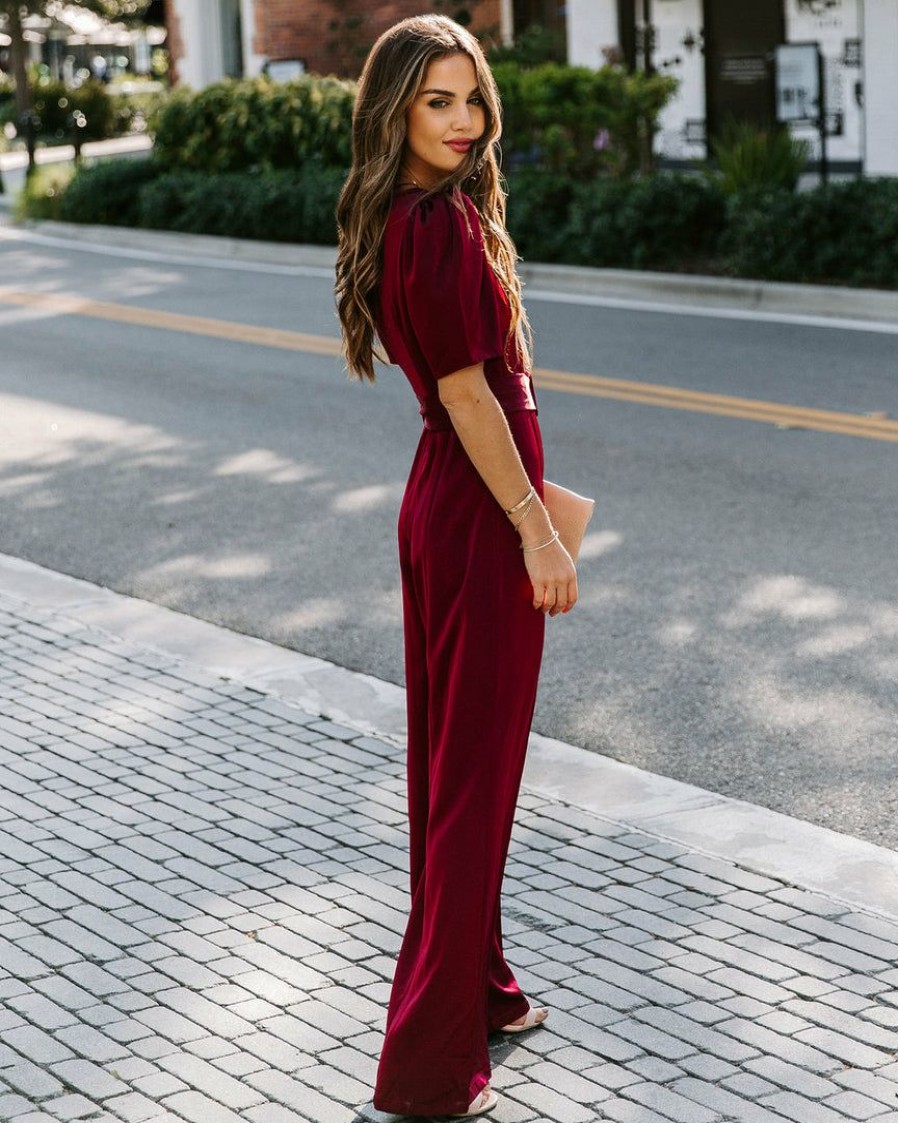 Clothing * | On T-001 Avril Satin Belted Jumpsuit Final Sale Rompers + Jumpsuits