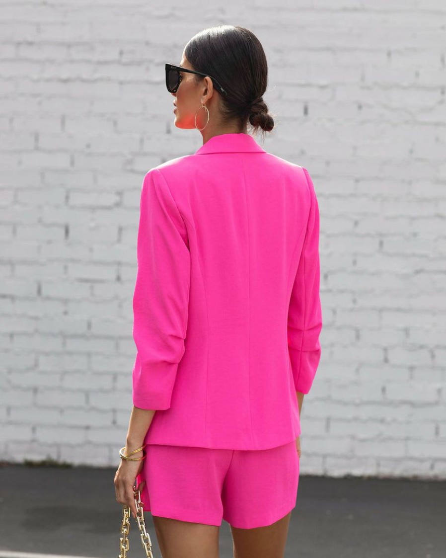 Clothing * | Skie-001 Take Me To Miami She Means Business Pocketed Blazer Hot Pink