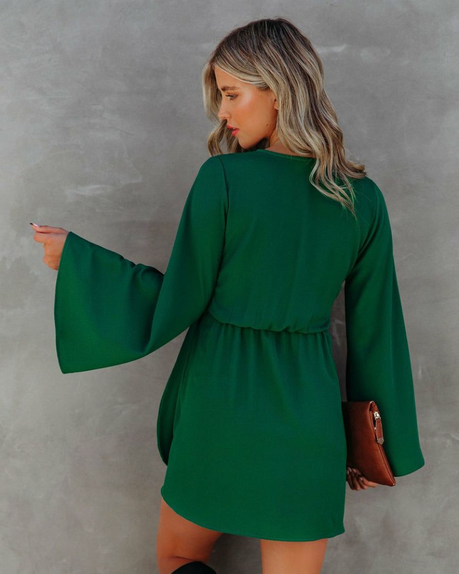 Clothing * | Tych-001 Sequel Bell Sleeve Tie Dress Hunter Green Final Sale