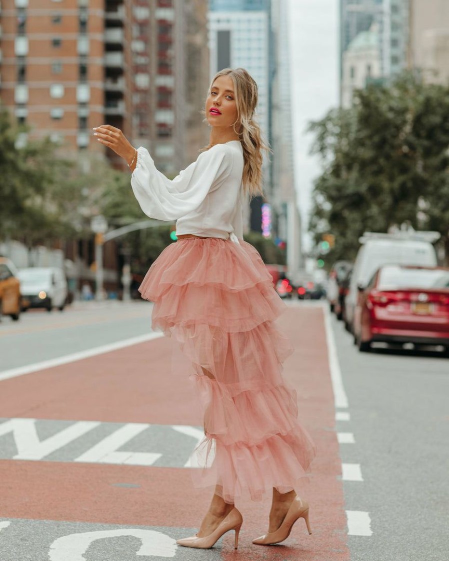 Clothing * | Stru-001 Preorder Liza High Low Tiered Tulle Maxi Skirt Blush