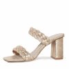 Shoes * | Free-002 Savannah Braided Block Heeled Sandal White Gold Final Sale